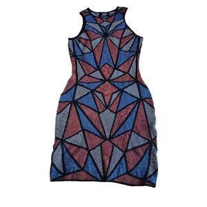 Vintage womens Sz S multicolor Geometric mini dress knit stretch